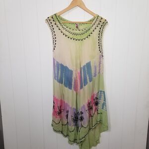 India Boutique Tunic Dress One Size Floral Boho Artsy Embroidered Summer